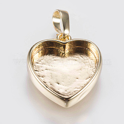 Brass Pendant Cabochon Settings, Plain Edge Bezel Cups, Long-Lasting Plated, Heart, Golden, 17x15x3.5mm, Hole: 3x5mm, Tray: 12x13mm