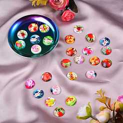 100Pcs Flower Printed Glass Cabochons&nbsp;sgGGLA-SZ0001-19