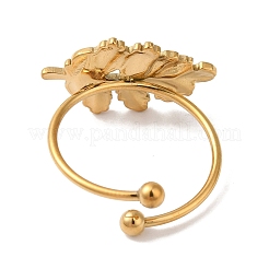 Ion Plating(IP) 304 Stainless Steel Leaf Open Cuff Rings for Women&nbsp;RJEW-M167-10A-G
