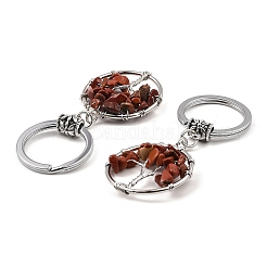 Natural Red Jasper Flat Round with Tree of Life Pendant Keychain&nbsp;KEYC-E023-03L