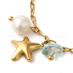 Freshwater Pearl & Glass & Beach Starfish Charm Bracelets&nbsp;BJEW-K237-06G-04