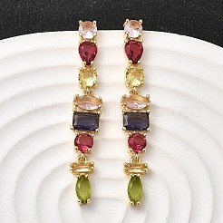 Rectangle Brass Micro Pave Cubic Zirconia Dangle Stud Earrings&nbsp;EJEW-Z153-01G-02