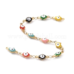 Enamel Hamsa Hand with Evil Eye Link Chains&nbsp;CHS-G023-01G-02