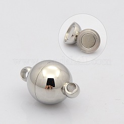 Tarnish Resistant Round 304 Stainless Steel Magnetic Clasps with Loops&nbsp;STAS-N014-01-14mm