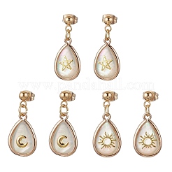 3Pcs Brass Natural Paua Shell Teardrop Dangle Stud Earrings&nbsp;EJEW-JE06408