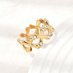 304 Stainless Steel Rhinestone Cuff Open Rings for Women&nbsp;RB-CBA2039-03G