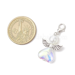 Heart Angel Glass & Glass Pearl Pendant Decorations&nbsp;HJEW-JM03593