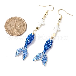 Glass & Shell Dangle Earrings&nbsp;EJEW-MZ00160-02