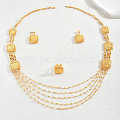 Bohemian Iron Hollow Square Multi-layer Necklaces & Stud Earrings & Cuff Rings Set for Women&nbsp;WD7231