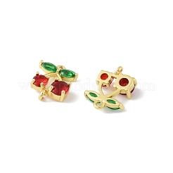 Brass Pave Green and Red Cubic Zirconia Cherry Connector Charms&nbsp;KK-FZC0001-03G