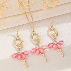 Ballet Girl Alloy Rhinestone Dangle Earring & Pendant Necklaces Sets for Women&nbsp;FS-WG8CE25-03