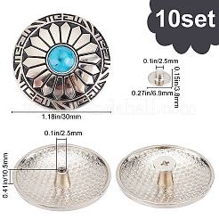 10Pcs 1-Hole Alloy & Turquoise Buttons&nbsp;FIND-GF0002-23