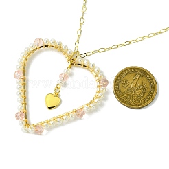 Glass & Plastic Imitation Pearl Love Heart Pendant Necklaces&nbsp;NJEW-JN04988