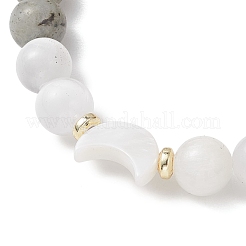 Natural Selenite & Labradorite & Black Tourmaline & Shell Beaded Stretch Bracelets for Women&nbsp;X-BJEW-JB13084