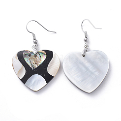 Black Lip Shell & Abalone Shell/Paua Shell Dangle Earrings&nbsp;EJEW-K081-03C