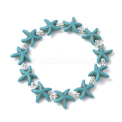 Synthetic Turquoise & Non-magnetic Hematite Beads Stretch Bracelets for Women Men&nbsp;BJEW-JB13726-01