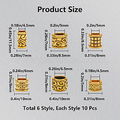 60Pcs 6 Styles Tibetan Style Alloy European Beads&nbsp;TIBEB-SP0001-08