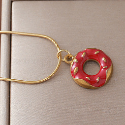 Vintage 304 Stainless Steel Enamel Sweet Donut Pendant Necklaces for Women&nbsp;NP5557