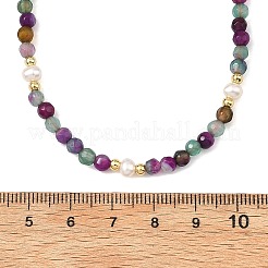 Dyed & Heated Faceted Round Natural Agate and Cultured Freshwater Pearl Beaded Necklaces for Women&nbsp;NJEW-JN06240-04
