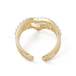Clear Cubic Zirconia Crown Open Cuff Ring with Plastic Pearl Beaded&nbsp;RJEW-G276-13G