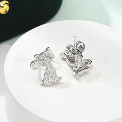 Brass Micro Pave Clear Cubic Zirconia Stud Earrings&nbsp;EJEW-R009-01P