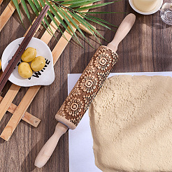 Flower Print Wood Rolling Pin&nbsp;AJEW-WH0314-689A-1