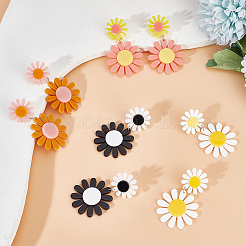 4 Pairs 4 Colors Acrylic Sunflower Dangle Stud Earrings&nbsp;EJEW-AN0002-99