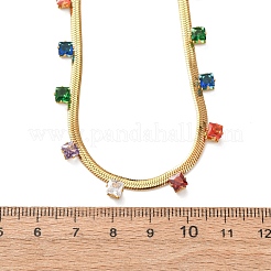 304 Stainless Steel Flat Snake Chain Necklaces with Square Cubic Zirconia&nbsp;NJEW-P355-02G-02
