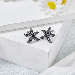 1 Pair Starfish Brass Micro Pave Clear Cubic Zirconia Studs Earrings&nbsp;EJEW-SZ0002-08EB
