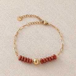 Synthetic Goldstone Hexagon Heishi Beads & 304 Stainless Steel Paperclip Chain Necklace & Bracelets for Women&nbsp;SG1071-3