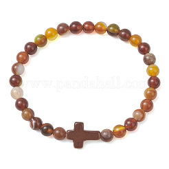Natural Banded Agate Beaded Stretch Bracelets&nbsp;BJEW-JB13406