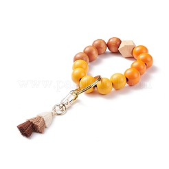 Round & Polygon Natural Wood Beads Stretch Bracelets Keychains&nbsp;KEYC-JKC00319