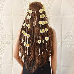 Cloth Sunflower Hippie Headband Floral Crown&nbsp;OHAR-WH0011-12C