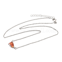 Brass Pave Cubic Zirconia Rectangle and Heart Pendant Cable Chain Necklaces&nbsp;KK-CBAB173-04P-11