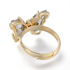 Adjustable Brass Glass Finger Rings&nbsp;RJEW-P148-A01-01