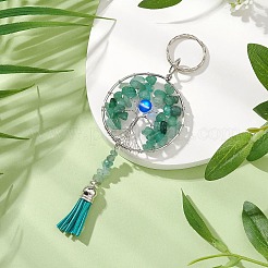 Tree of Life Alloy Natural Green Aventurine & Synthetic Moonstone Keychain&nbsp;KEYC-JKC00987-02