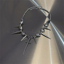 201 Stainless Steel with CCB Plastic Spiked Cross Pendant Choker Necklaces for Men&nbsp;FS-WG8A346-01