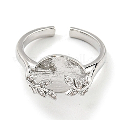 Leaf Brass Micro Pave Cubic Zirconia Cuff Open Rings for Women&nbsp;RJEW-I103-006P