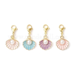 Shell Shape Alloy Enamel & ABS Plastic Imitation Pearl Pendant Decorations&nbsp;HJEW-JM02966