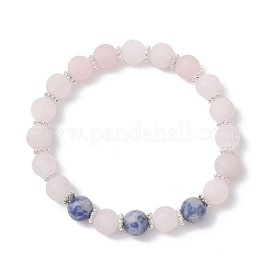Frosted Natural Mixed Gemstone Round Beaded Stretch Bracelets for Women Men&nbsp;BJEW-JB12471-01