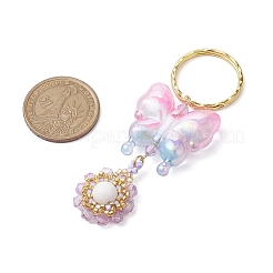 Butterfly Acrylic & Flower Glass Seed Beaded Keychain&nbsp;KEYC-MZ00007-03
