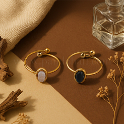 2Pcs 2 Colors Stainless Steel with Synthesis Gemstone Adjustable Cuff Rings&nbsp;RJEW-GO0001-37C