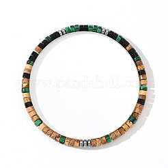 Synthetic Malachite & Non-magnetic Hematite & Natural Picture Jasper Beads Stretch Bracelets for Men&nbsp;NI3669
