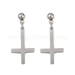 Christian Upside Down Cross 201 Stainless Steel Dangle Stud Earrings&nbsp;EJEW-P314-01A-P