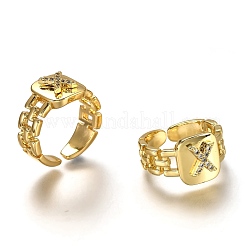 Brass Micro Pave Clear Cubic Zirconia Cuff Rings&nbsp;RJEW-H541-01X-G