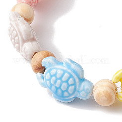 Beach Tortoise Handmade Procelain & Wood Round Beaded Stretch Bracelets&nbsp;BJEW-JB10299-01