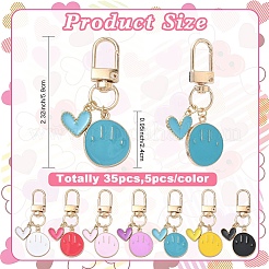 35Pcs 7 Colors Alloy Enamel Smiling Face & Heart Pendant Decorations&nbsp;HJEW-YW00286