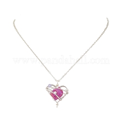 5Pcs 5 Colors Electroplated Natural Quartz Heart Copper Wire Wrapped Pendant Brass Cable Chain Necklaces for Women&nbsp;NJEW-TA00256