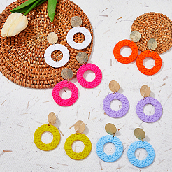 6 Pairs 6 Colors Acrylic Donut Dangle Stud Earrings with Steel Iron Pins for Women&nbsp;EJEW-FI0002-63