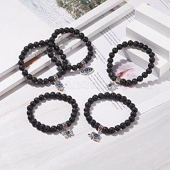 Natural Lava Rock Round Beaded Stretch Bracelet&nbsp;BJEW-JB08221